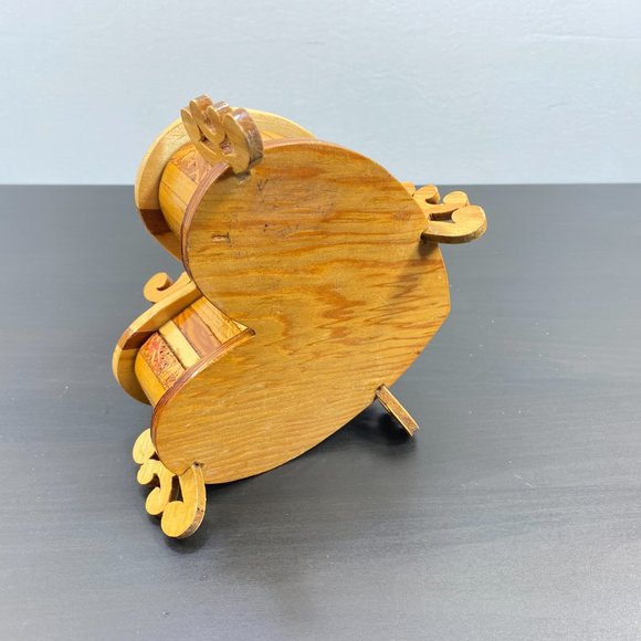 Vintage Jewelry Box, Heart Shaped, Red Velvet Lining, Storage Container, Brown K - Picture 9 of 10